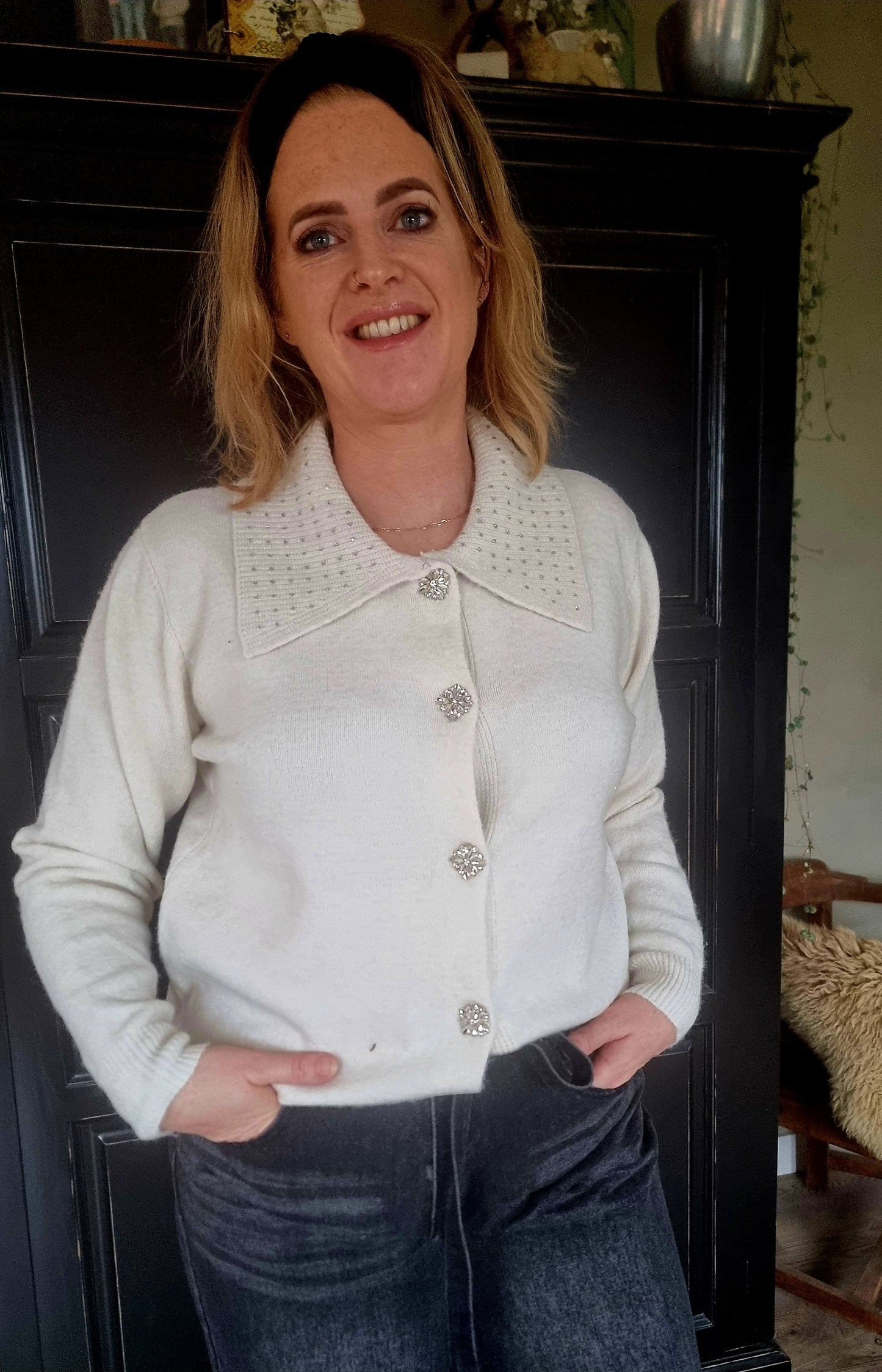 Vest met strassteentjes wit