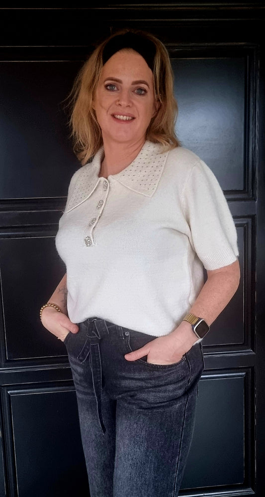 Trui korte mouw strass