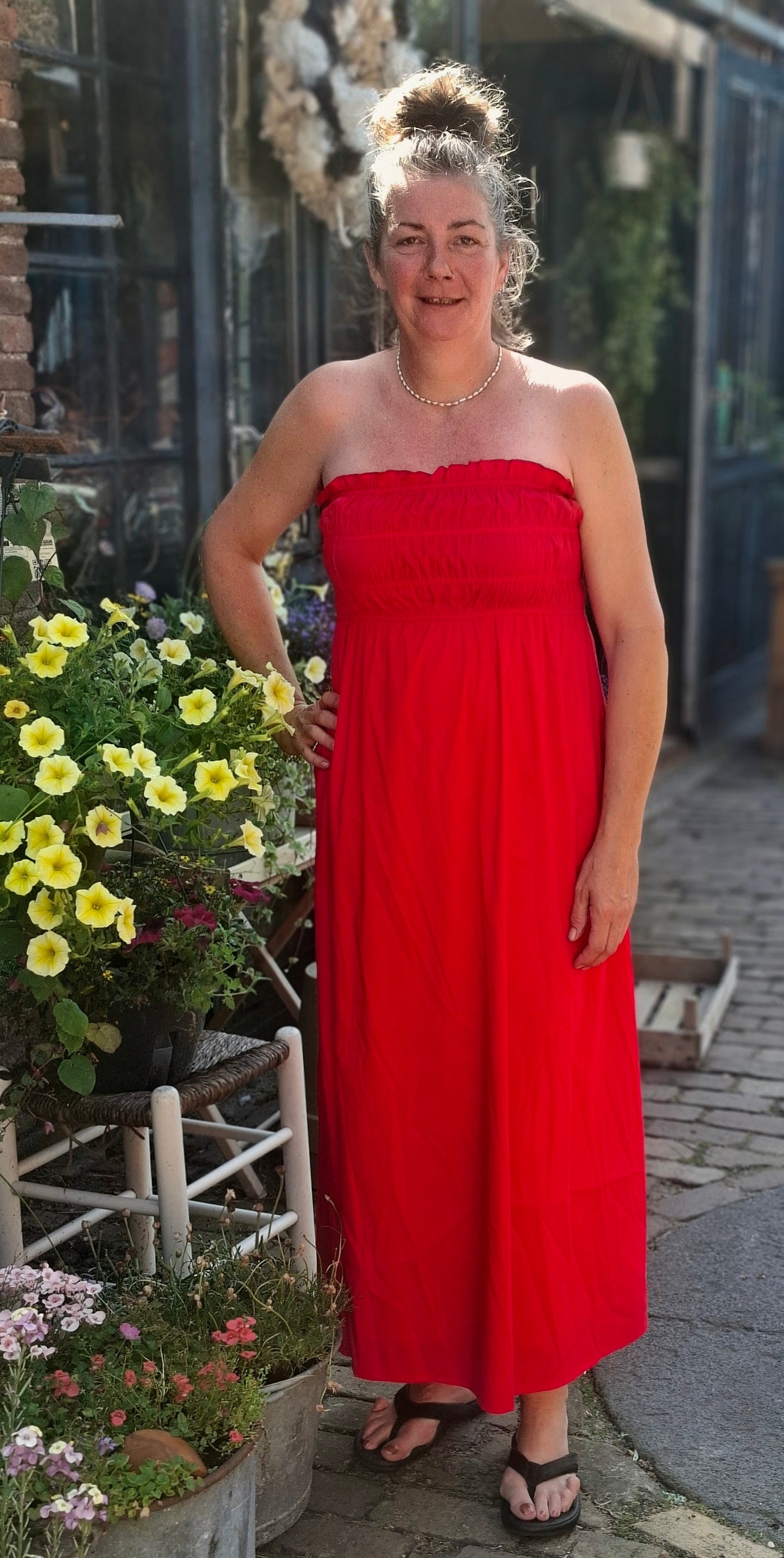 Strapless jurk rood